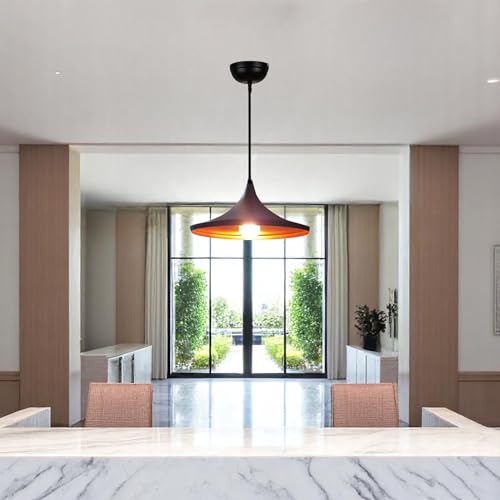 Image of GreyWings Black Aluminium Hanging Pendant Light for Ceiling, Wide Modern Indoor Lamp with, Decorative Light for Kitchen, Dining, Cafe (Big) Pack of 2