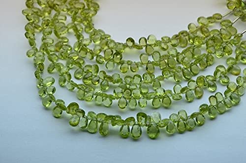 Faceted pear briolette beads strand peridot 2x8" clear stones 6-8mm