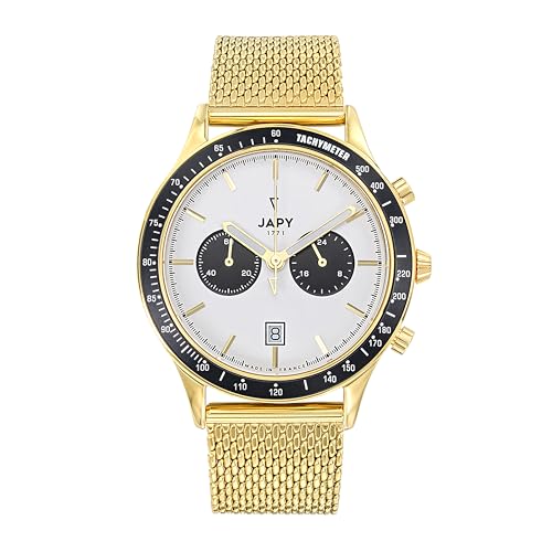 Montre JAPY Edouard Chronographe or et argent, montre homme chic avec bracelet maille acier