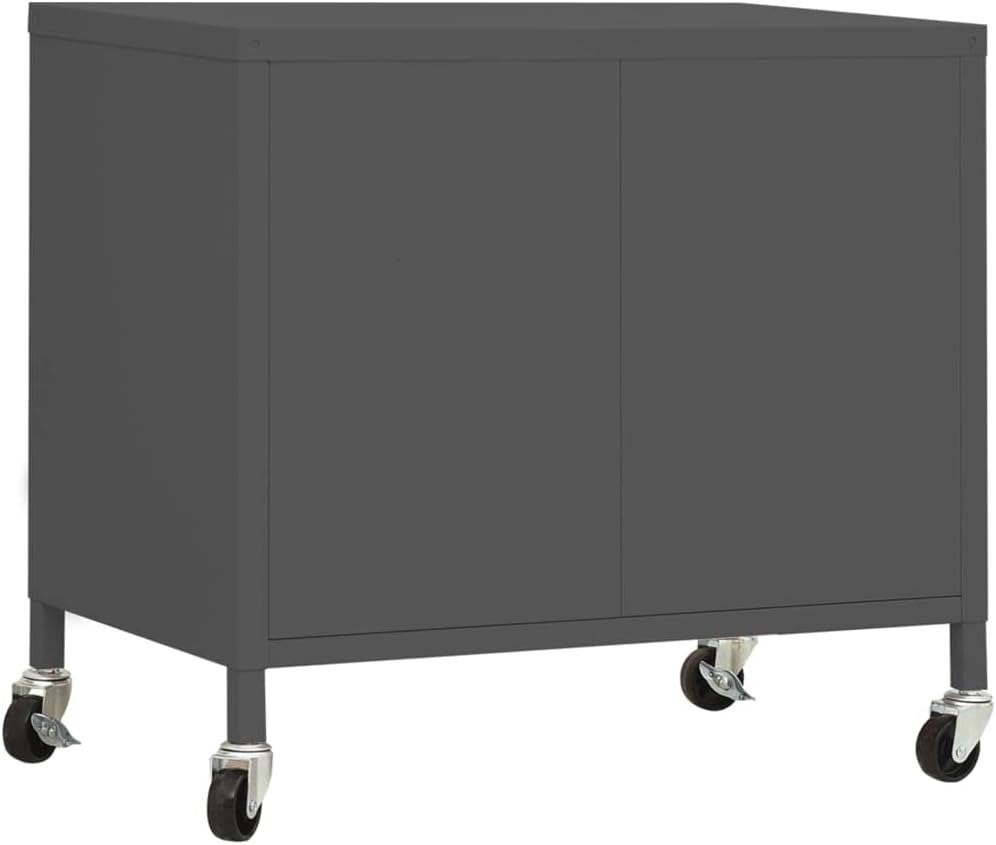 Anthracite Steel Storage Cabinet with Adjustable Shelving and Lockable Wheels, 23.6 x 13.8 x 22.0 Inches, Durable Metal Organizer for Home Office or Living Room