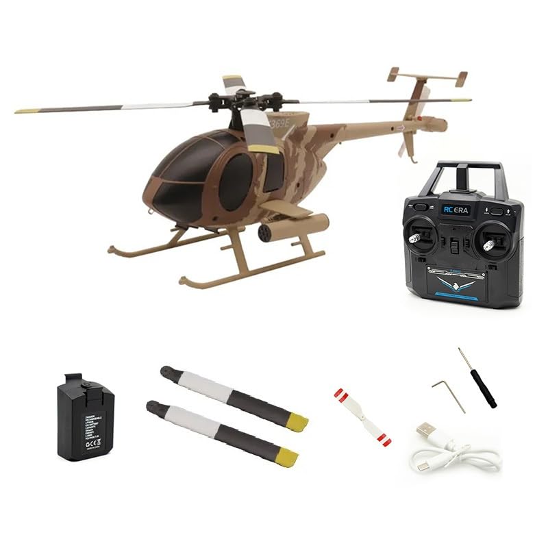 Image of RC ERA C184 MD500 100 Size RC Helicopter 4CH, 6-Axis Gyroscope RTF With Optical Sensor & Upgraded Transmitter - Remote Control Electric Helicopter Outdoor For Adults & Beginners (ERA-C184S-SY (Sand-Yellow))