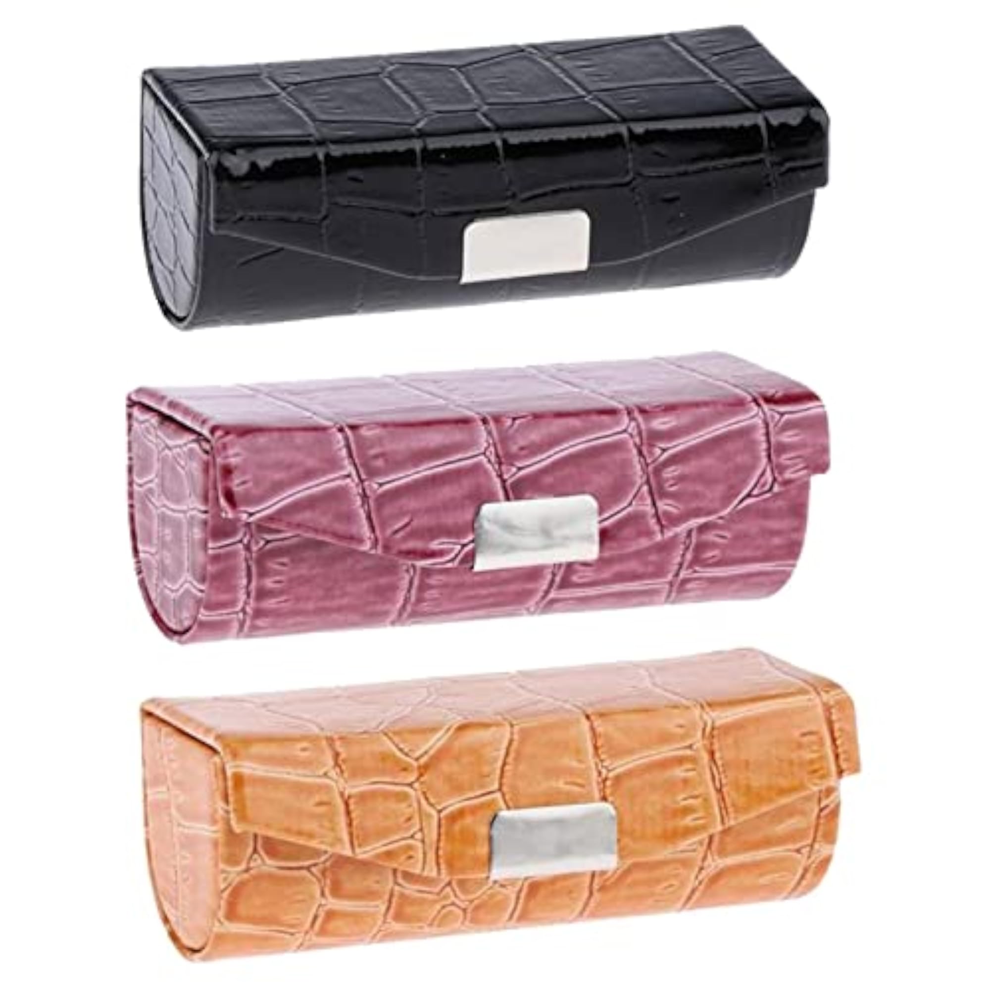 3X PU Leather Lipstick Case Holder, Dark Brown, Black, Orange