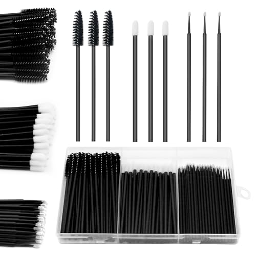 150 Pcs Disposable Mascara Wands Lip Wands Set, 50 Pcs Eyelash Brush 50 Pcs Lip Brush 50 Pcs Micro Brushes with Organizer Box, Makeup Tool Kit for Eyelash Extensions Lip