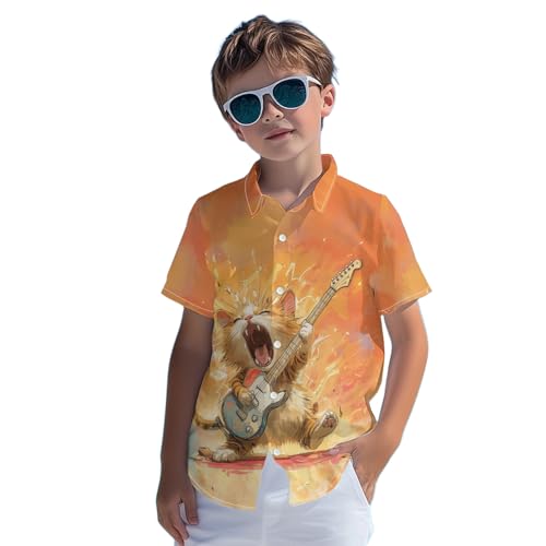 Image of Kids Tie-dye Hawaiian Shirt 80s Button Down Retro Short Sleeve Casual Beach Tropical Funny Party Outfits for Boys