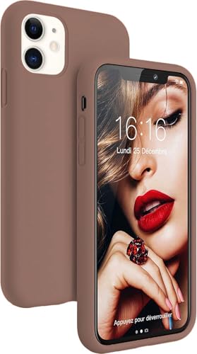 Image of VONZEE Microfiber Candy Case Compatible for iPhone 11 6.1 inch, Shockproof Slim Back Cover Liquid Silicone Case (Brown)