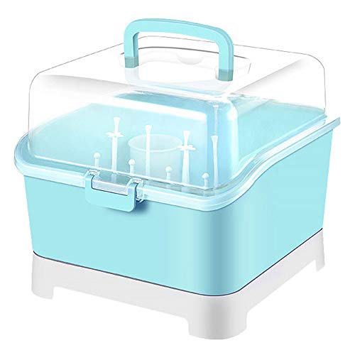shounahe Babyflasche Aufbewahrungsbox Baby Lieferungen mit Abdeckung Staub Geschirr Aufbewahrungsbox Ablauf Trocknen Rack (Farbe : Blau)