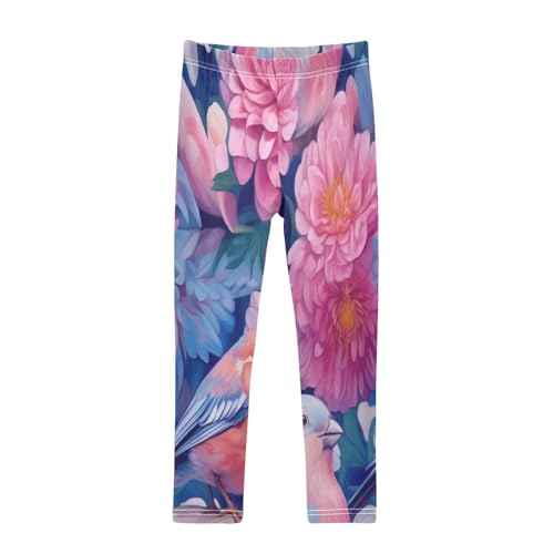 Toddler Girls Leggings Printed Yoga Pants Leggings Pink Flower Blue Bird for Kids