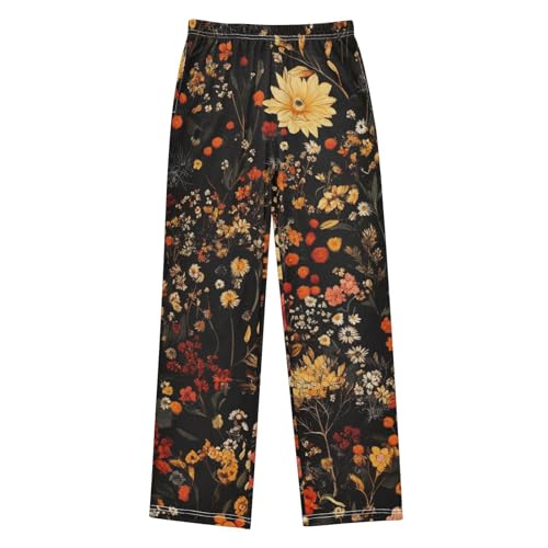 Boys' Pants Orange Boho Wildflower Pastel Long Bottoms Jogger Pants Elastic Waist Trousers with Pockets S-XL