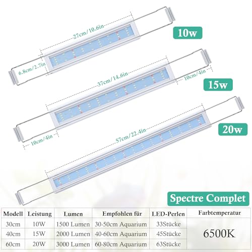 FEDOUR Full Spectrum LED Aquarium Licht: 60-80cm Klassische Aquariumleuchte mit Timer, Aquarium Pflanze Licht mit Stabilen Ausziehbaren Halterungen