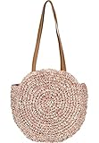 styleBREAKER Bolso de mimbre para damas moteado, bolso de playa redondo con asas largas, bolso de mimbre, shopper 02012384, color:Rosa palo-beige