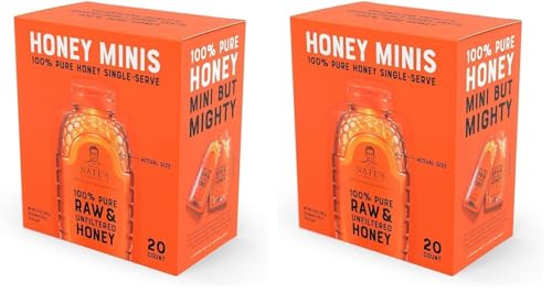 Nate's Honey Minis - Single-Serve 100% Pure, Raw & Unfiltered Honey – 0.49oz Packets, 20ct box (Pack of 2)