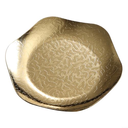 Image of ComfyHarbor Stainless Steel Flower Shaped Serving Dish, 17cm Gold and Silver Accent Plate for Kitchen Home Dining, Elegant Salad Dessert Platter for Parties and Buffets(17.5cm gold)