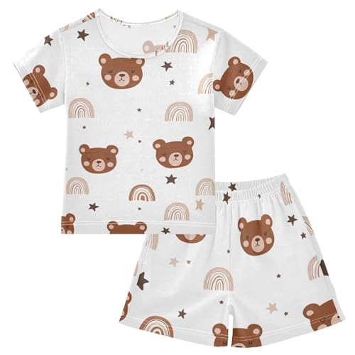 Rainbow Stars White Pajama Set Short Sleeve Summer Pajamas Shorts Sets PJ Clothes Set Soft 5Y