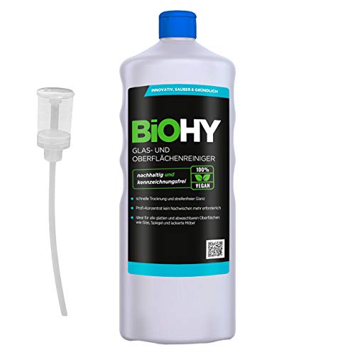 Preisvergleich Produktbild BiOHY Glas- und Oberflächenreiniger (1l Flasche) + Dosierer / Alkoholreiniger Konzentrat / Universalreiniger / Intensiv & Nachhaltig reinigender Automatenreiniger / Profi Bio-Reiniger