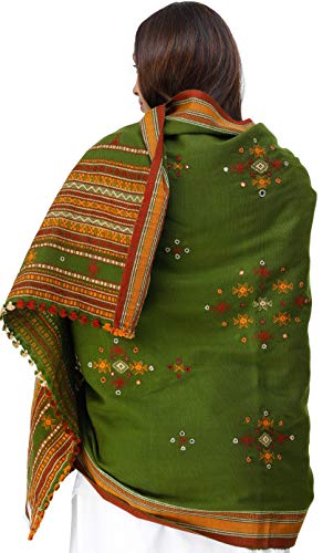 Image of Exotic India Women's Kutch Wool Shawl (SHV95--beige)