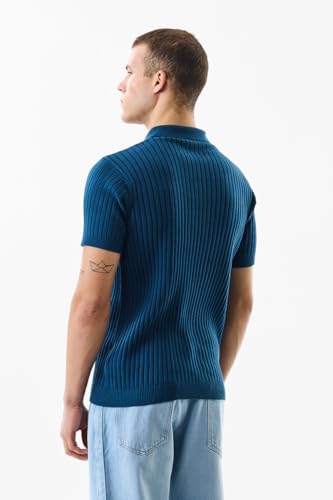 Image of SNITCH Men's T-Shirt | Slim Fit Ribbed Knit Polo Collar | 100% Cotton, Breathable Fabric & Soft Texture, Casual Wear & Street Wear