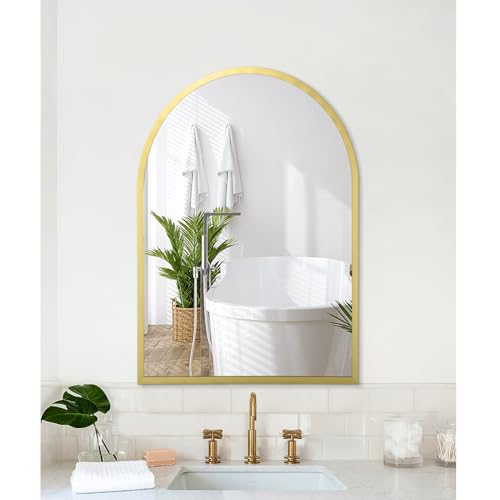 Image of Arched Wall Mirror 20 inchx16 inch Arch Mirror Aluminum Alloy Frame Bathroom Mirror for Vanity Living Room, Bedroom, Entryway Large
