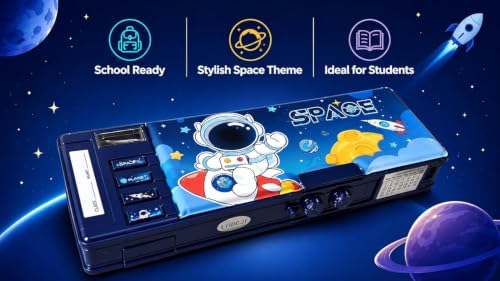 Image of Invite Enterprise Multifunction Pencil Box for Girls with 2-Digit Password Lock, Built-in Sharpener & Calendar, Dual Sided Magnetic Geometry Compass Box with Pop-up Buttons, School Gift