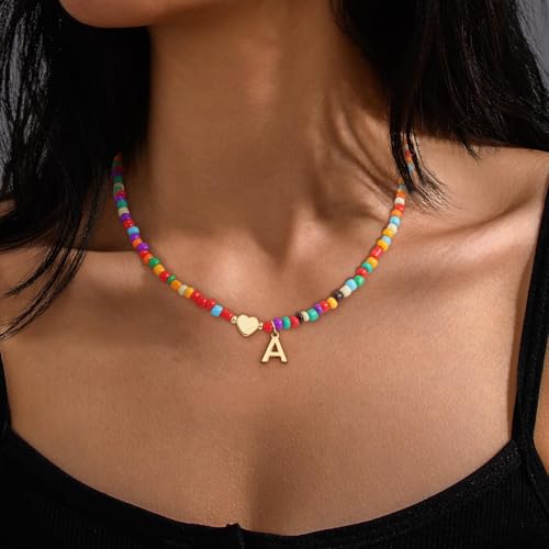 Colorful Initial Necklaces for Girls Women Kids - Teen Girls Gifts Trendy Beaded Initial Necklace Dainty Letter Gifts Choker Necklace for Girl Jewelry4