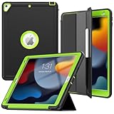 Timecity Smart Case for iPad 7th Generation (iPad 10.2 Case 2019), Auto Wake/Sleep Smart Stand Cover with Pencil Holder, Rugged Durable Protective Cover for iPad 7 Generation 10.2 Inch, Black/Green