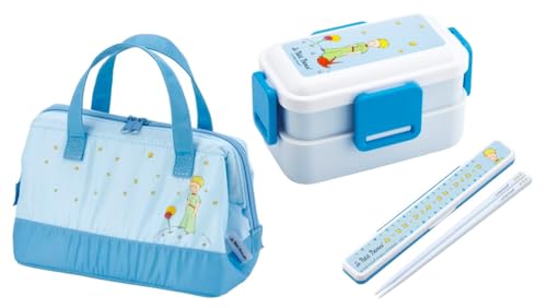 スケーター(Skater) 星の王子さま 抗菌 食洗機対応 ふわっと弁当箱 4点ロック 2段 お弁当箱 600ml 箸/箸箱セット 保冷ランチバッグ がま口 キャラクター ふんわり ふわっと タイト ロック ランチボックス 3点セット HO2460HB