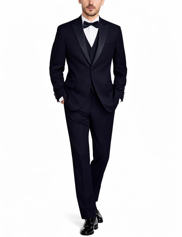 Adam Baker Men's 100% Wool Modern Fit Three Piece Tuxedo