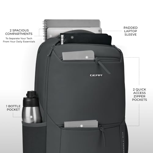Image of Gear Armour 19 inch /28L Large Faux Leather Anti Theft Water Resistant Laptop Backpack with Raincover | Travel Backpack | Casual Backpack for men /women (Grey)