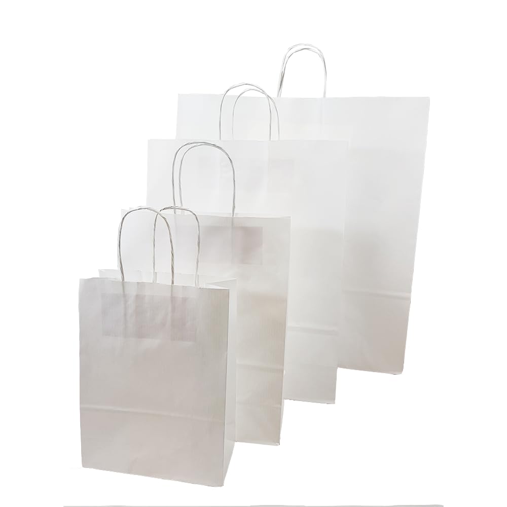 Bag Market | 25 x Strong White Paper Carrier Bags with Twist Handles for Gifts, Party, Fashion, Shopping, Boutiques, Retail, Lunch, Food, Supermarkets (Large - 32 x 12 x 41cm)