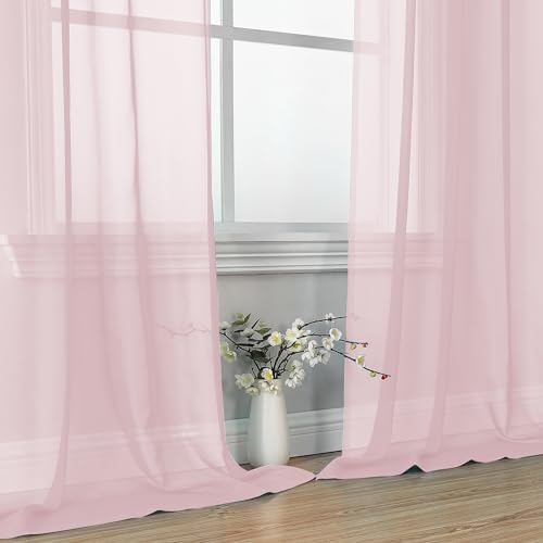 Image of OVZME Blush Pink Sheer Curtains 84 Inches Long 2 Panels - Soft Light Filtering Window Sheer Panels for Living Room /Bedroom, Top Dual Rod Pocket, 1 Pair, Each 42Wx84L Inches