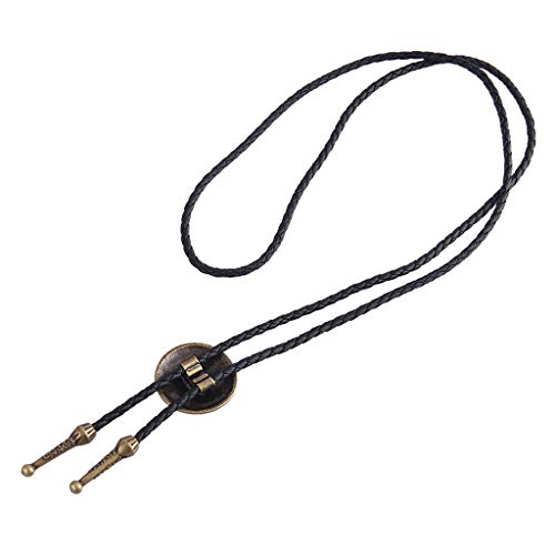 Image of Western Black Bolo Tie for Men and Women,Native American Leather Bolo Tie String