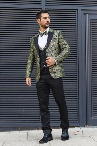 Men's Suit 3 Piece Green Paisley Tailored Fit Wedding Tuxedo2