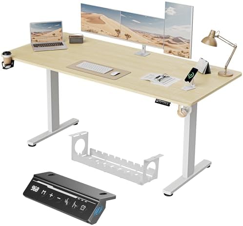 Bild 15 - Höhenverstellbarer Schreibtisch 120 x 60 cm, Schreibtisch Höhenverstellbar Elektrisch mit Memory Funktion, Stehpult, Verstellbarer Tisch, Computertisch für Büro, Standing Desk, Weiß