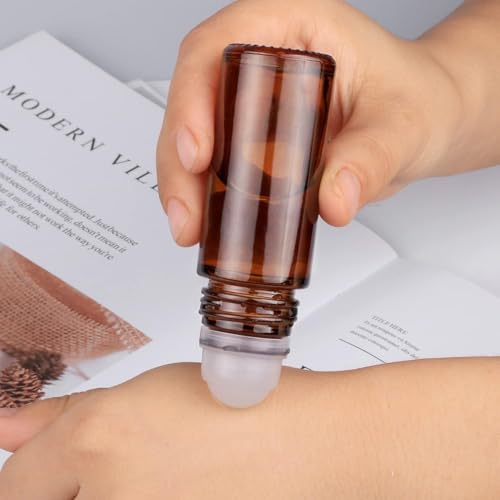 2Pcs Brown 30ml Glass Essential Oil Roller Bottles,Perfume Roller,Refillable Roll on Bottles Container Empty Deodorant Rollerball Beauty and Personal Care Tools for Fragrance Cosmetics Roll on ottles3