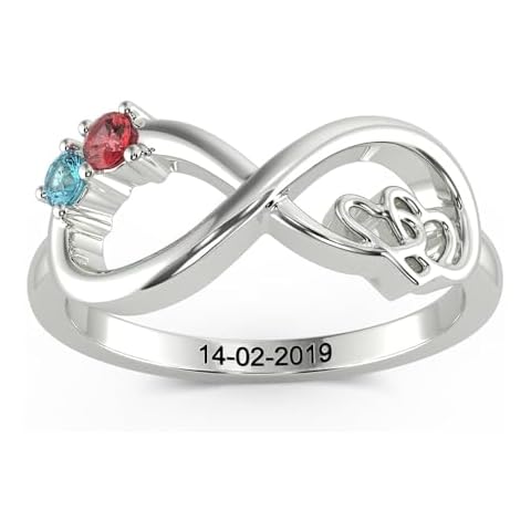 PaulaMax Jewelry Infinity Promise Ring for Her – Custom Engraved Birthstone Ring for Women in Sterling Silver – Personalized 2 Round Birthstones, Sizes 5-9 Cover