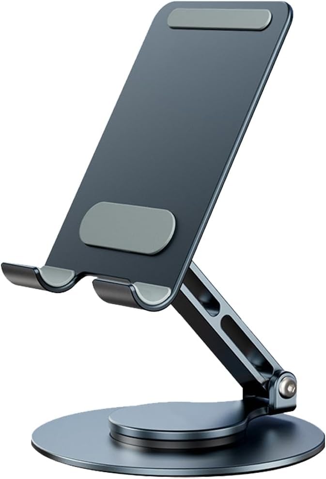 woonk desktop mobile stand/cell phone mount with 360° heavy rotational base height adjustment foldable multiple adjustment angles, for tablets & phone 6 inch (black)
