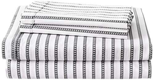 Image of Lacoste 100% Cotton Percale Sheet Set, Graphic Stripe Print, Dark Grey, King