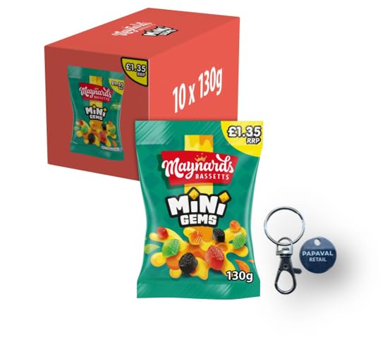 Maynards Bassetts Sweets Pack of 10x130g with Key Ring (Mini Gems)