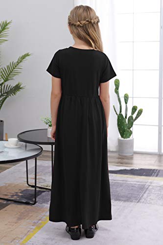 Gorlya Girl'S Short Sleeve Floral Print Loose Casual Holiday Long Maxi Dress With Pockets  thumb #1