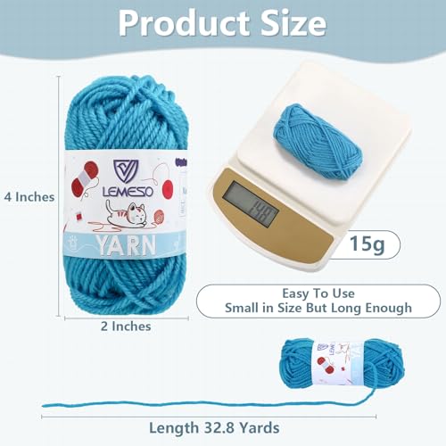 LEMESO 12x 15g Acrylic Yarn Knitting Wool Crochet Yarn, Ideal for Beginners, Kids Crafts, Small Projects