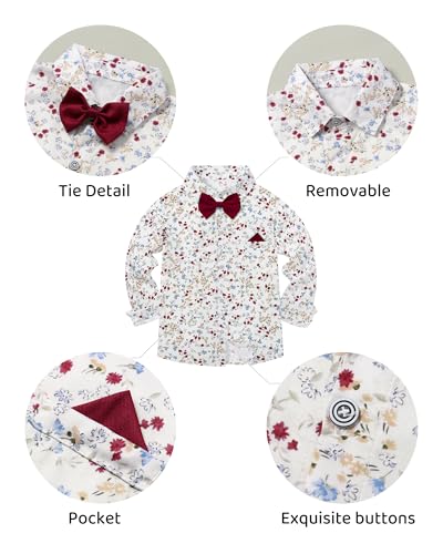 Image of DISAUR Boys Dress Clothes Wedding Ring Bearer Outfit Boy Formal Suits Dress Shirt with Bow Tie +Suspender Pants Set