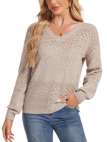Image of Women's Sweater Soft Boat Neck Long Sleeve Oversized Sweaters Crochet Pullover Knit Tops