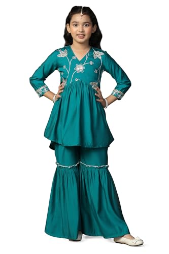 Image of Fashion Dream Girl's Chanderi Silk Ethnic Kurta and Sharara Set|Kids Salwar Suit Set|Sharara Set for Girls