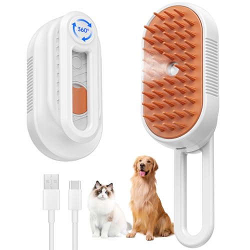 Cat Steam Brush for Shedding, 4 in 1 Rechargeable Steam Brush for Cats and Dogs, Anti-Static, Massage, Cleaning, Shedding & Combing All In One!