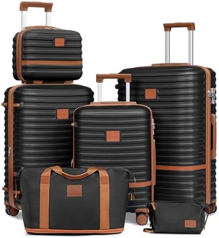 Joyway Luggage Set 3 Piece Suitcase Sets, Expandable Carry on Luggage with Spinner Wheel, Hard Shell Luggage Set with TSA Lock, Black brown, 4 piece set (13/20inch), Hardside Expandable Travel Laggage 68