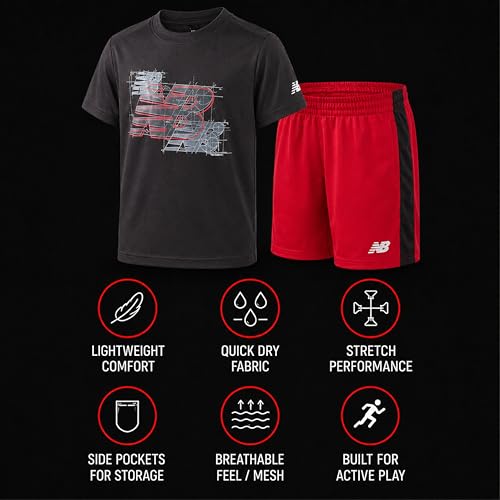 Image of New Balance Boys Short Sets - 2 Piece Active Performance Athletic Shirt and Kids Basketball Gym Shorts for Boys (8-12)