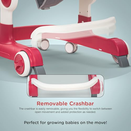 Image of Baybee 2 in 1 Baby Walker for Kids with Adjustable Height & Wheel Lock | Activity Push Walker for Baby with Musical Toy Bar & Stopper | Kids Walker Baby 6-18 Months Boy Girl (Pink)