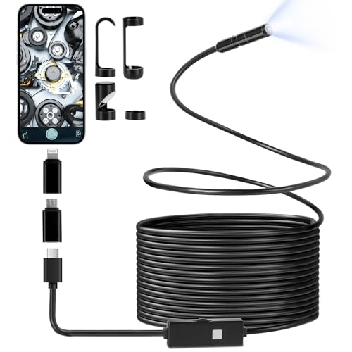 Romon Endoskopkamera mit Licht, 1080P HD Endoskop Kamera Handy mit Licht Wasserdichtes IP67 Kein WLAN Erforderlich Inspektionskamera Kanal-Kamera Handy mit 8 LED Licht für Smartphone Tablet(10M)