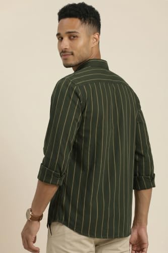 Image of Peter England Men Cotton Striped Slim Fit Shirt