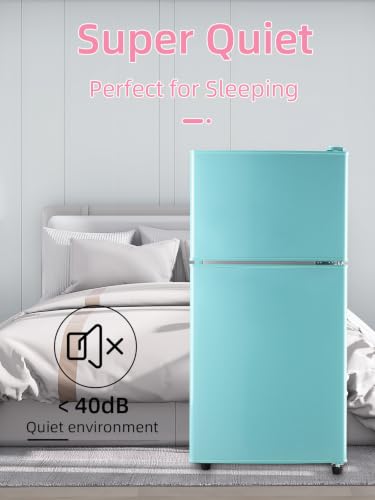 Image of F.W.WOOLWORTHS Refrigerator with Freezer 3.5 Cu.Ft Blue | 7 Level Temp Adjustable Thermostat, Compact Fridge with 2 Doors for Office, Kitchen, Dorm and Bedroom, Blue