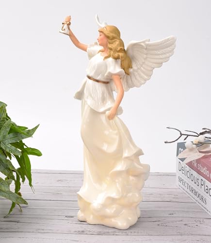 Figurine d'ange priant porcelaine blanche LED 32,8 cm pour statuette maison - 6